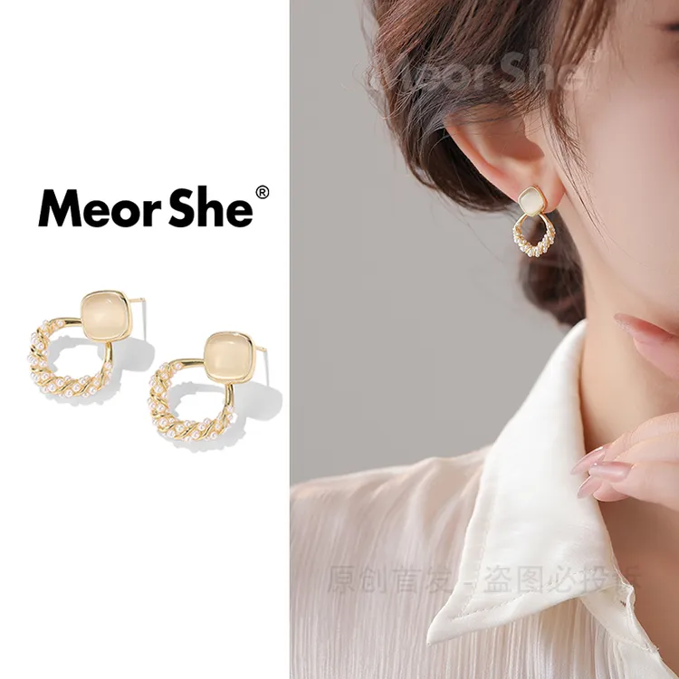 MeorShe 铜合金耳饰 猫眼石简约原创设计时尚轻奢百搭优雅小米珠