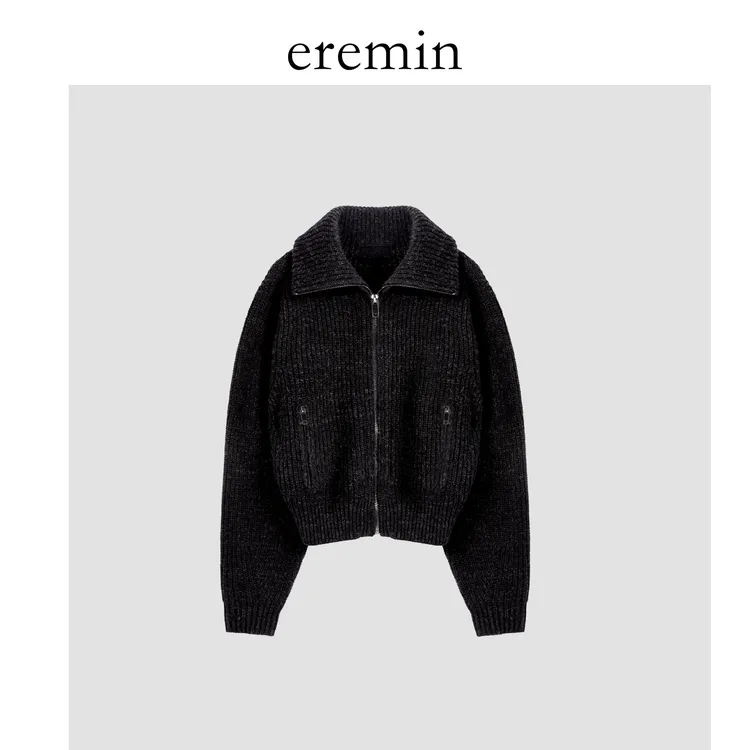 DE Mincollection 翻领粗针毛衣/羊毛+羊驼绒杂纱加厚拉链毛衣