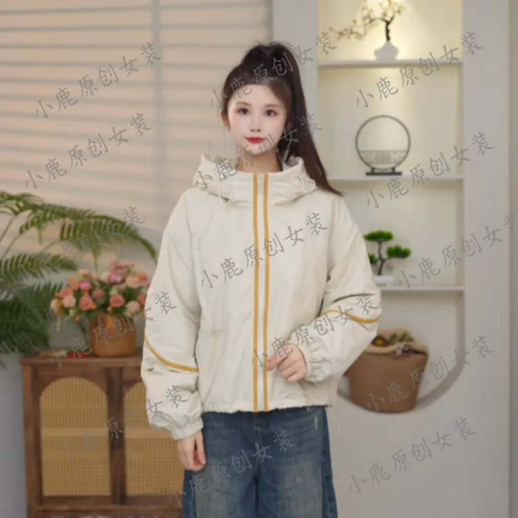 冬装新款连帽拼接撞色棉衣外套2025款可机洗棉衣