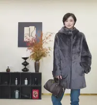 【U.M】黎明灰直毛拉贡皮毛一体连帽腰带款保暖外套
