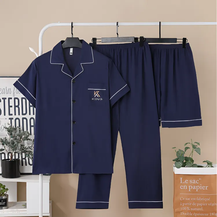 【云朵棉三件套】睡衣男夏天薄款短袖休闲宽松加大码夏季外穿家居服