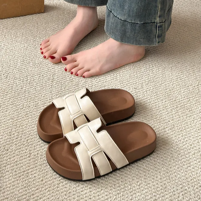 厚底时尚韩版简约超火凉拖女外穿2025年夏季透气编织网红勃肯拖鞋