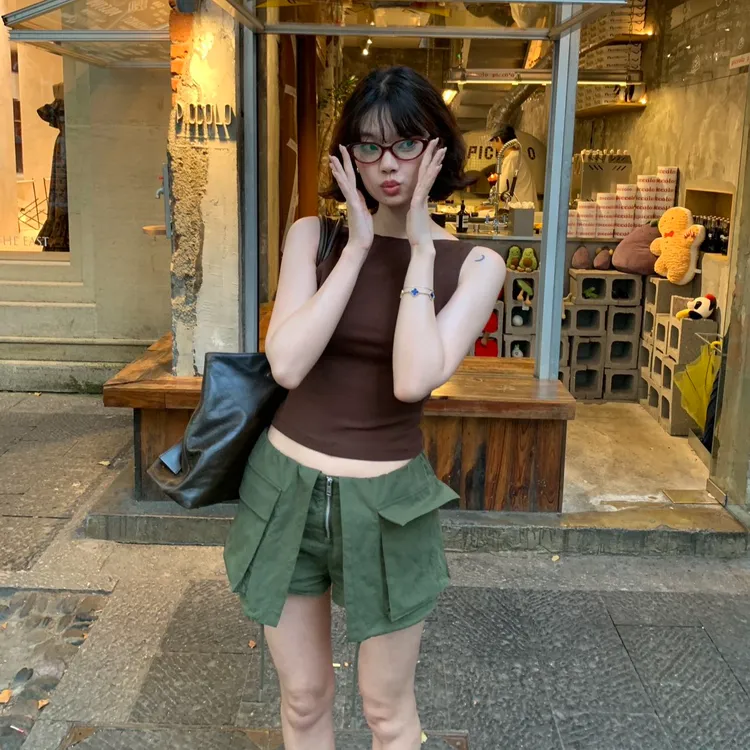美式复古辣妹一字带露背无袖背心女2025夏季修身百搭外穿小众上衣