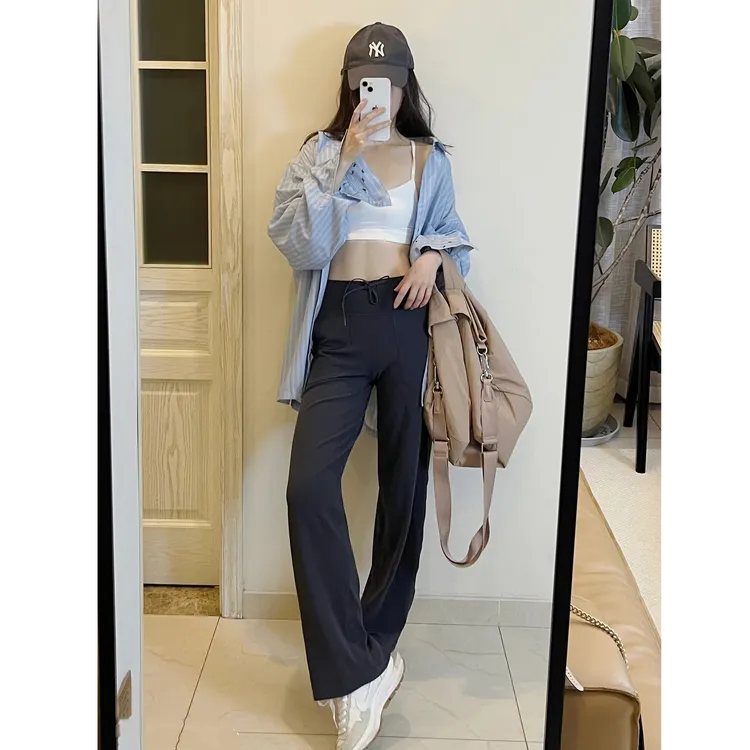 “帕梅拉”4.0秋冬磨毛高腰抽绳运动瑜伽女士显瘦直筒阔腿裤M80123
