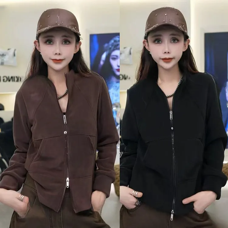 设计感时尚立领拉链卫衣外套女2025秋冬新款韩系百搭休闲开衫上衣