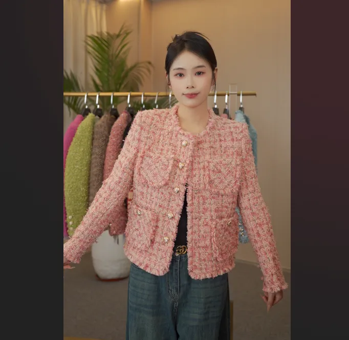 【桃花粉】MSSY美舒尚衣、秋冬上衣小香风气质短外套粗花呢女装60107