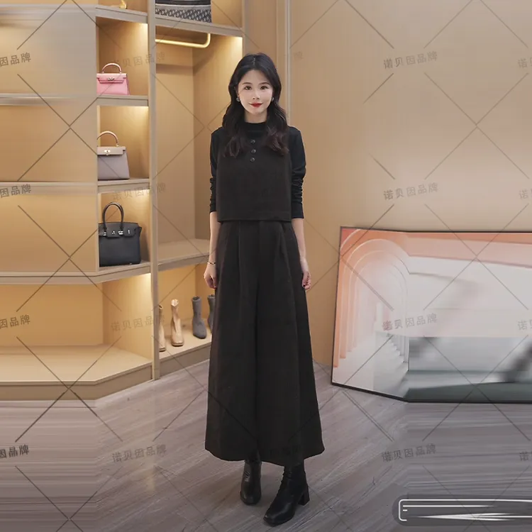 nuobeiyin/诺贝因冬时尚马甲阔腿裤复古三件套装 NTS681852-1