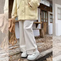 LT STUDIO辣条大码女装 设计感花边拼接纽扣显瘦阔腿长裤子