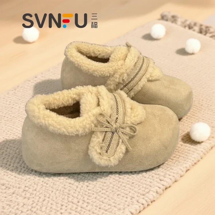 三福厚底内增高一脚蹬毛毛勃肯鞋女2025冬季新款加绒保暖毛绒棉鞋