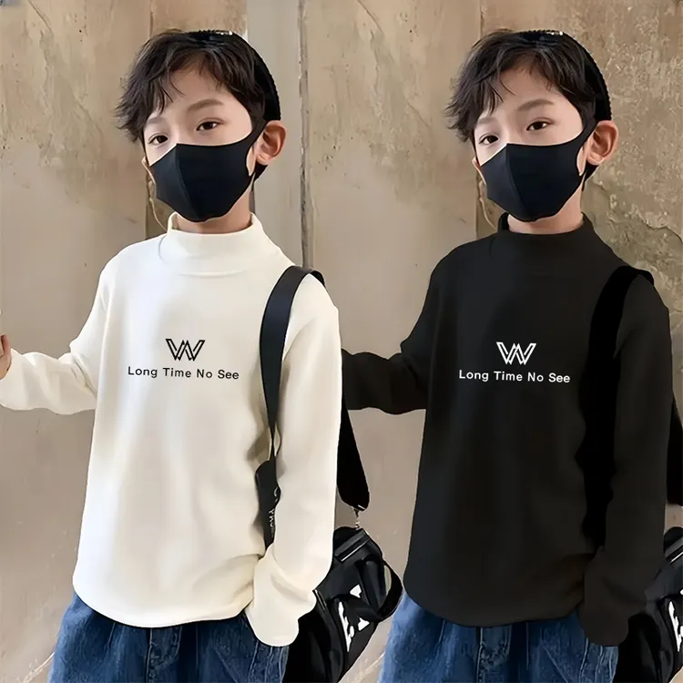 中大童保暖打底衫男童德绒半高领长袖t恤秋冬季洋气上衣童装