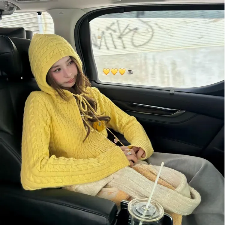 2025早春季时尚新款韩系通勤慵懒风小众显白连帽针织衫显瘦上衣女