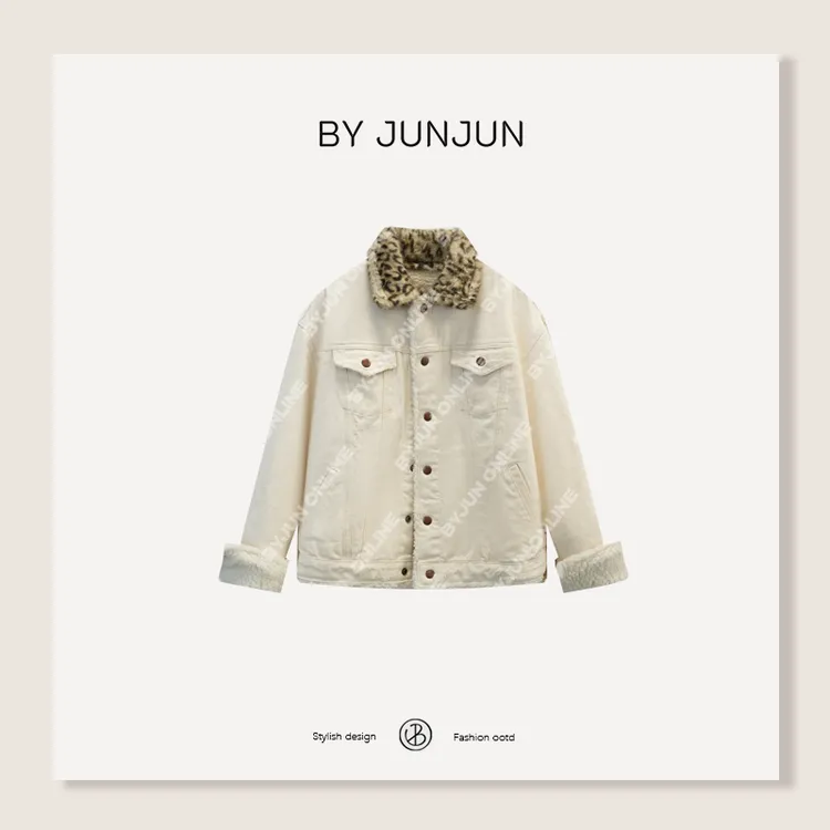 ByJunjun时髦精 重工洗水牛仔摇粒绒外套冬季保暖牛仔上衣