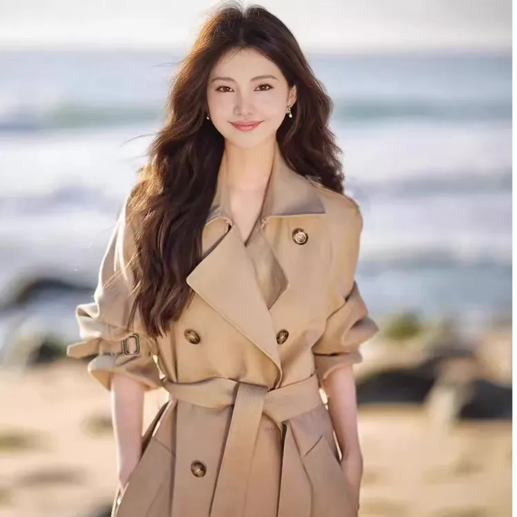 高个子黑色宽松大码加长版轻奢短款风衣外套女春秋季过膝超长大衣