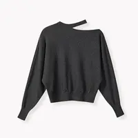 羊城故事-灰色长袖针织衫女秋季新款设计感宽松收腰小衫上衣6693