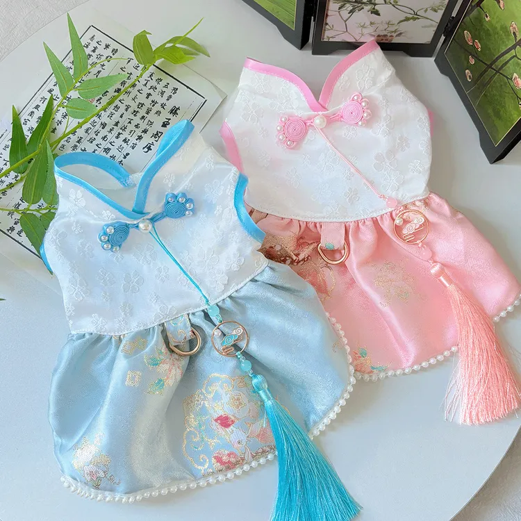 狗狗衣服蝴蝶流苏唐装连衣裙猫咪衣服国风中小型犬适用新中式服装