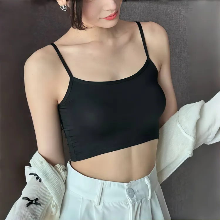 黑色裹胸内衣女夏季打底抹胸防走光短款半截吊带小背心女内搭薄款