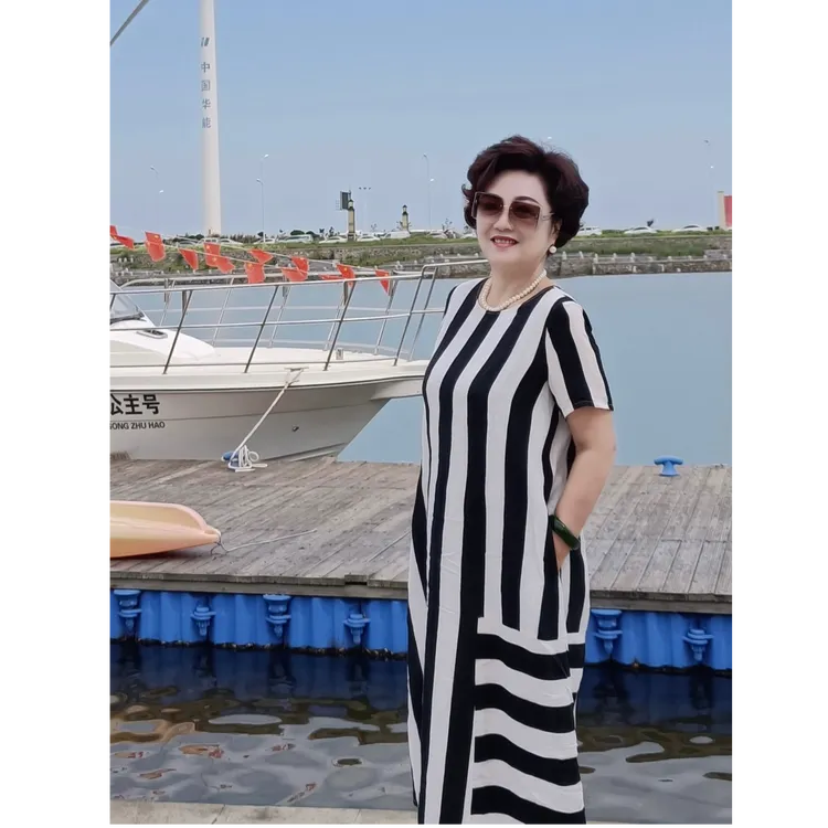 条纹夏季连衣裙裙子长裙气质圆领