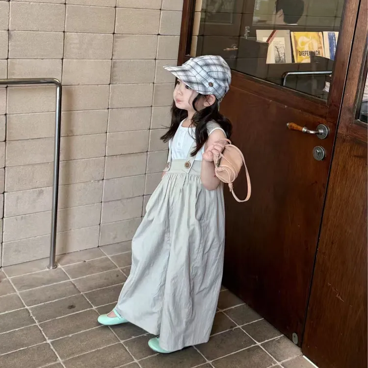 壹妈韩范时髦套装夏季新款洋气女宝休闲裤时尚纯色背心背带阔腿裤