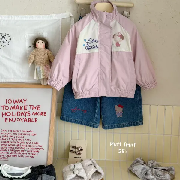 PF-6168-女童儿童秋季休闲百搭韩版洋气KT印花立领外套