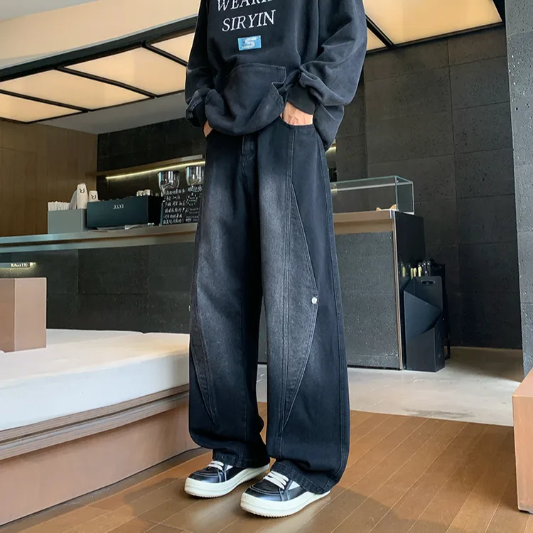 春秋大码牛仔裤男士宽松直筒裤美式复古百搭休闲长裤潮流阔腿裤
