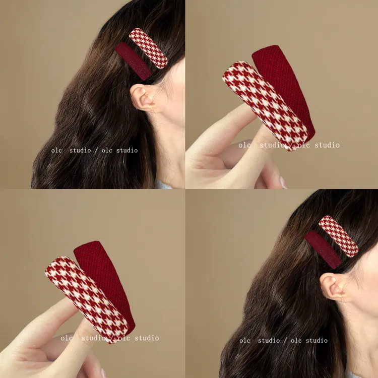 复古少女！酒红色bb夹女发卡高级感后脑勺丸子头碎发夹前额刘海夹