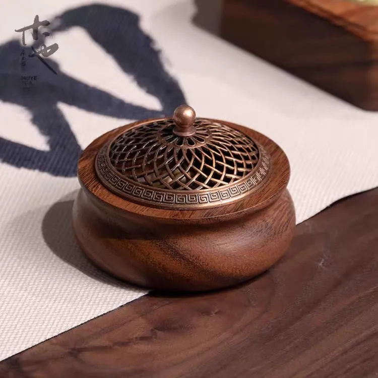 胡桃木实木香炉家用室内沉香茶道禅意香薰炉底座中式创意摆件