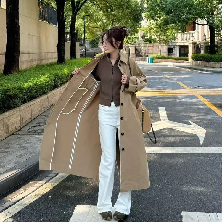 Moprobably李予诺「勾边」“100%棉”英伦风出街风衣外套L5356022