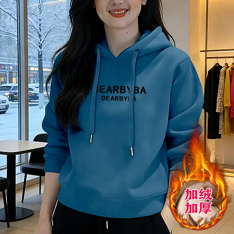 长袖中年新款休闲秋冬连帽卫衣女士外套洋气妈妈宽松加绒加厚上衣