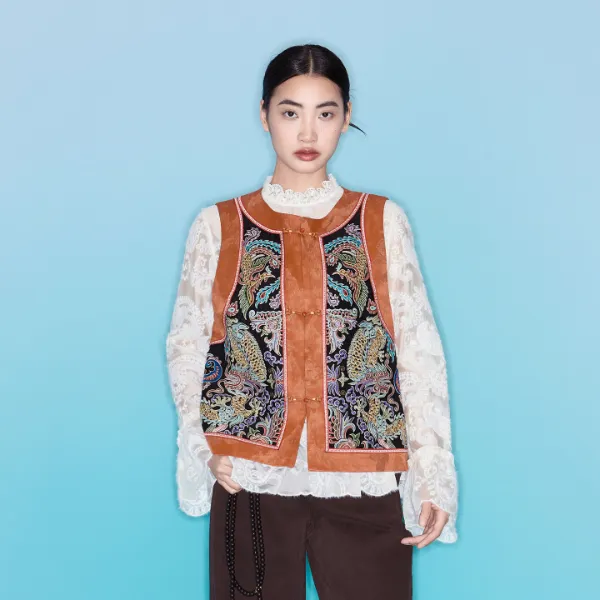 MNGATA G.宫小妍【香云纱·七彩凤凰】35姆米新中式秋冬马甲5050953