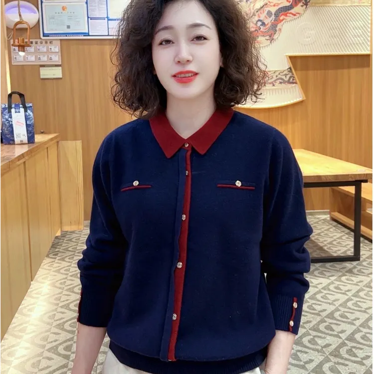 【加厚100%羊毛】2024年秋冬新款翻领（7903）针织时尚女士高档羊毛衫