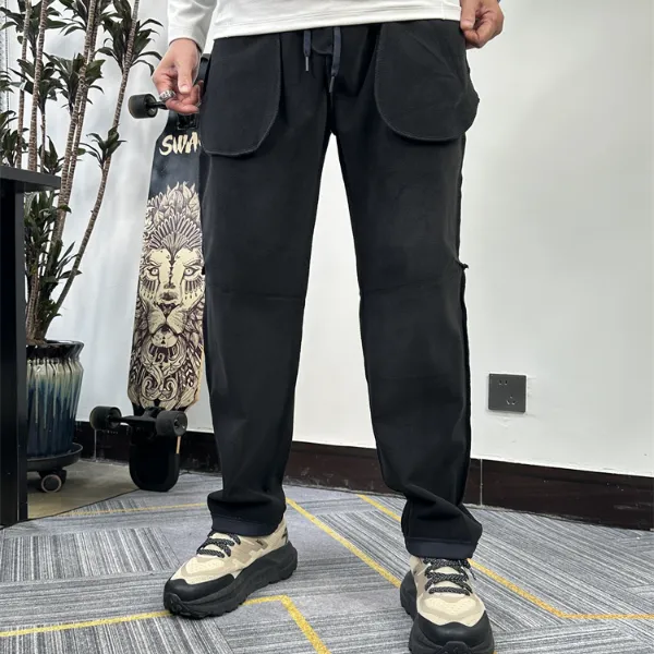 6699冬新款休闲户外加绒长裤男士加厚直筒大码弹力透气宽松