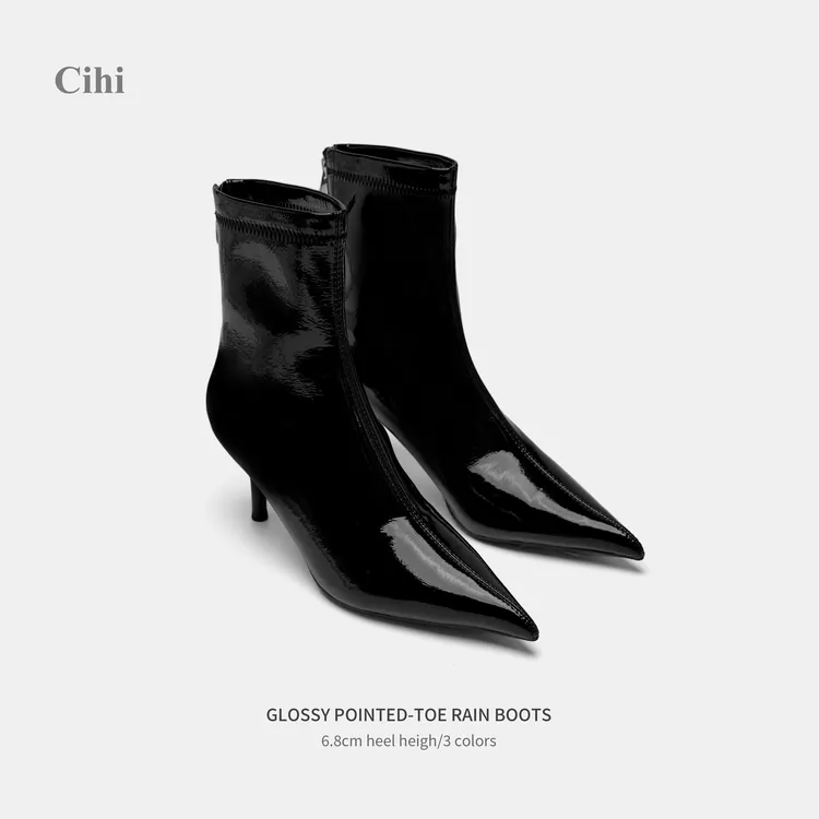 Cihi'Hushnow' 高密原色漆皮 防水尖头细跟短靴