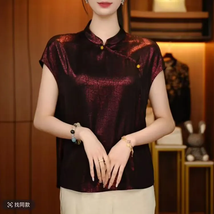 新中式夏季国风上衣上新百搭气质印花款遮肉显瘦短袖不起球衬衫