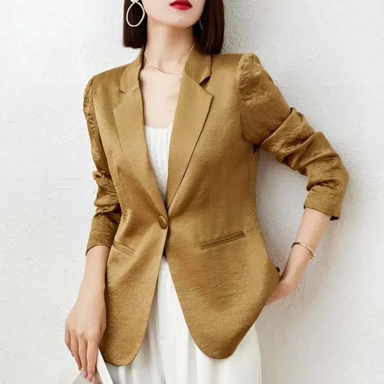 2025年春季新款时尚高端气质修身显瘦百搭醋酸压花女士西装外套