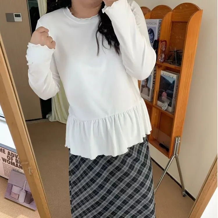 2025秋冬新款胖mm大码女时尚加绒加厚荷叶边内搭长袖上衣A2711