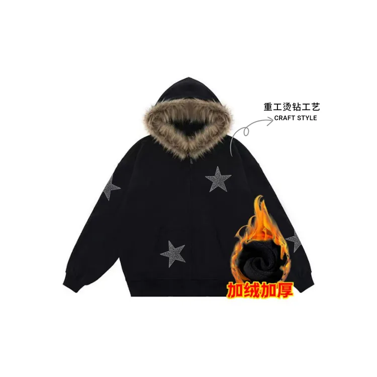 YB冬季新款卫衣开衫450克华棉男女同款卫衣春秋冬季加绒加厚连帽