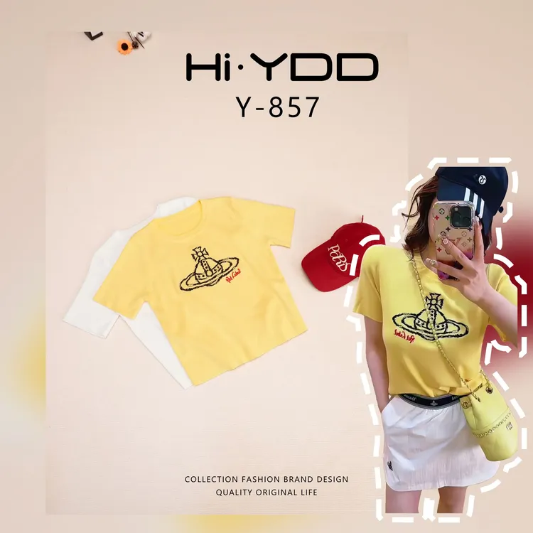 YDD•「Y-857」夏季新款凉感透气圆领刺绣有弹力针织上衣H-163