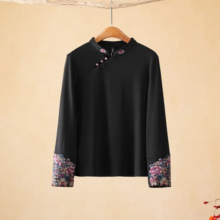 千椿物喜常规款短袖花纹薄款厚款上衣秋冬季文艺斜襟255718