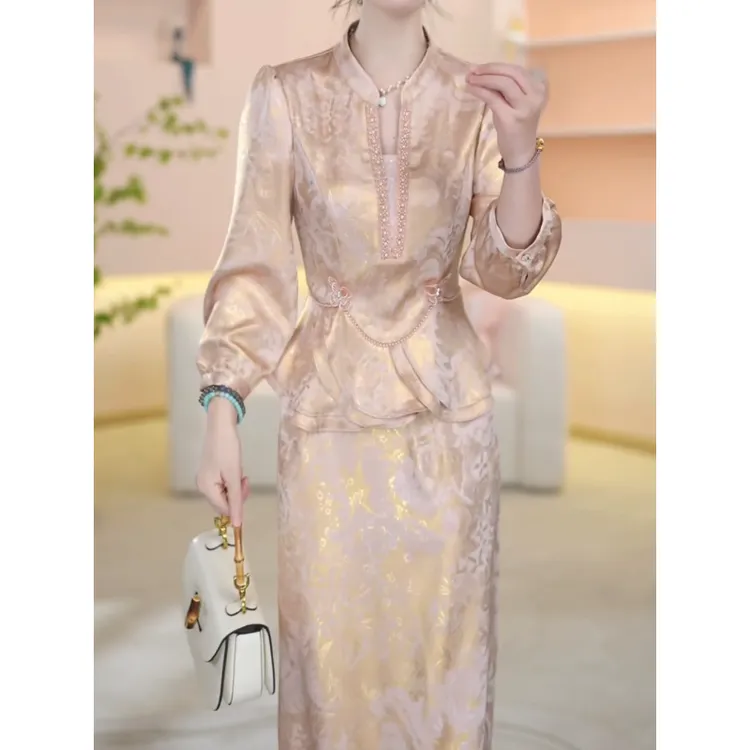 拉夏贝尔秋季时尚花色百搭穿搭一整套女2025新款修身半身裙两件套