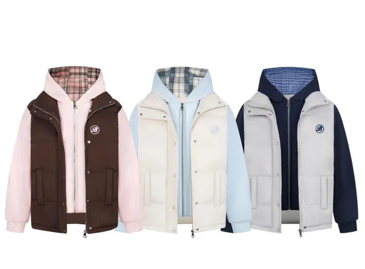 MAX ME美式复古假两件拼接冬季保暖连帽棉衣小众设计感加厚外套潮