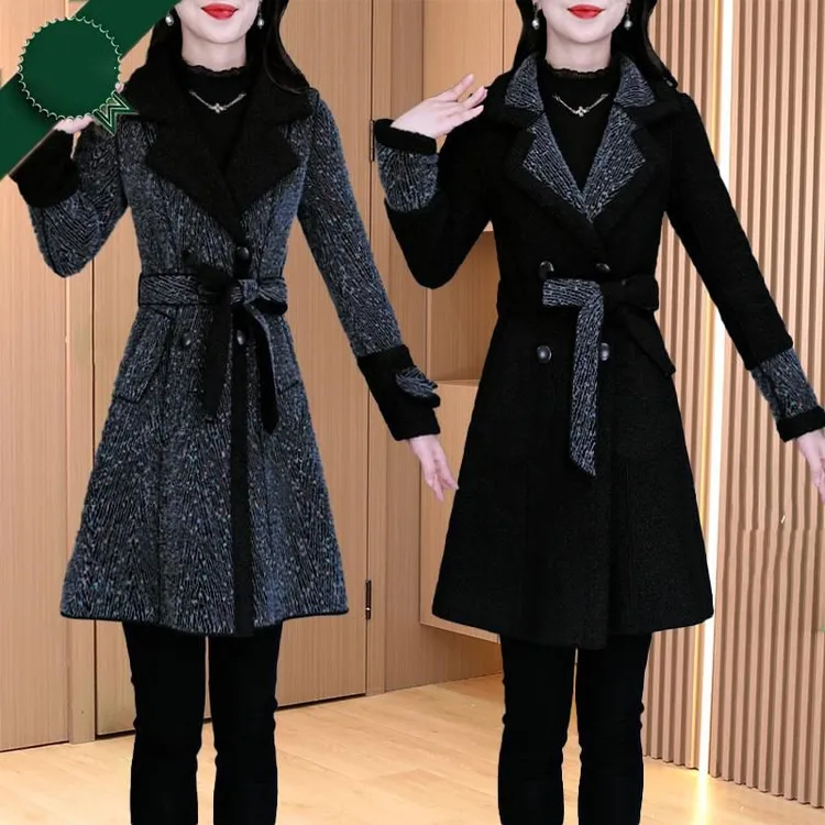 格纹双面穿时尚阔太太毛呢外套女2025秋冬新款高贵气质高级感大衣