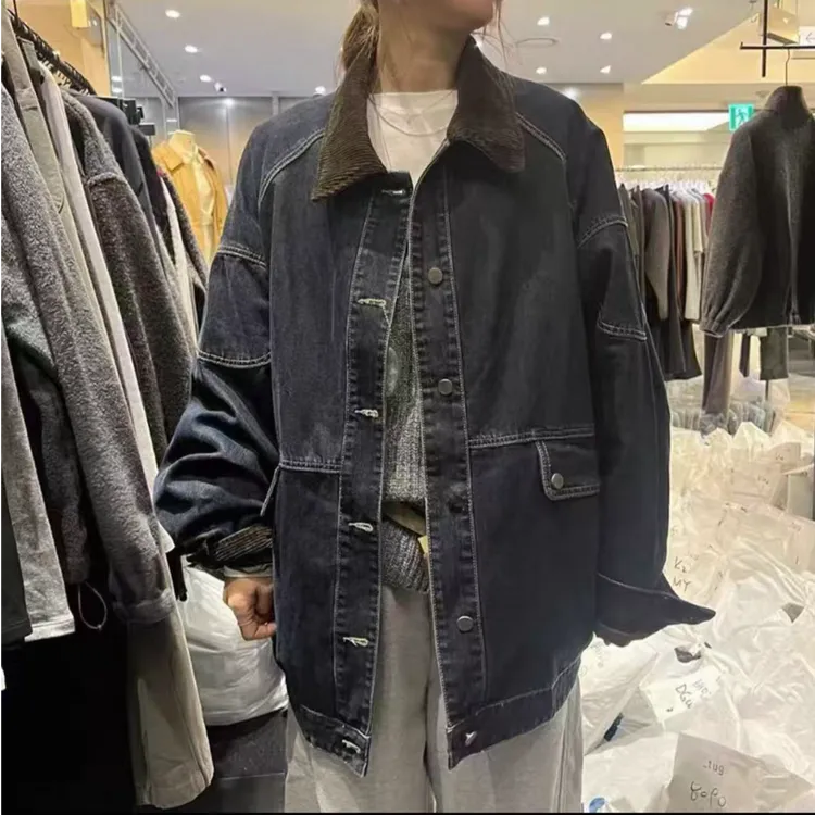 韩国东大门tug2025冬季新款做旧复古水洗羽绒牛仔外套718