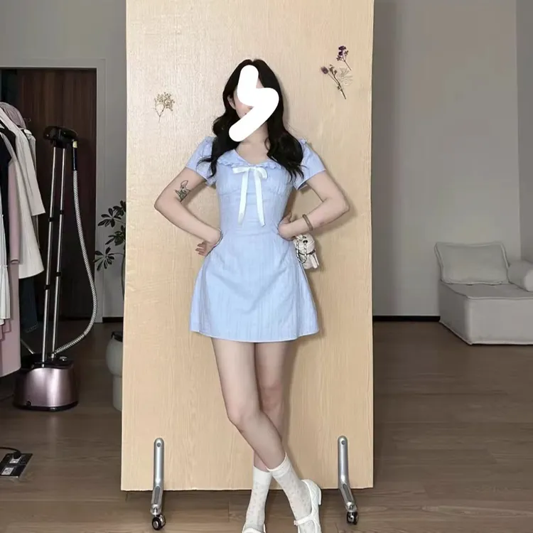 清仓法式夏季气质蝴蝶结温柔白月光棉质小个子时尚收腰显瘦连衣裙