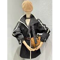 [68岁小姐姐]2025春季新款时尚撞色可立领腰带中长款风衣DR 5902