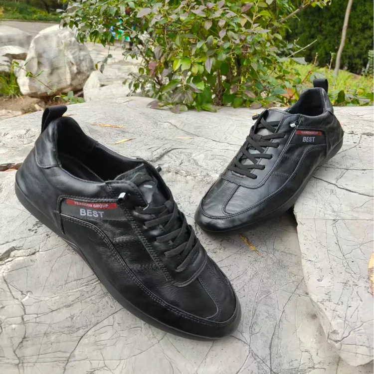 【头层牛皮】耐磨休闲真皮牛皮皮鞋轻便简约软底男鞋黑色松紧带