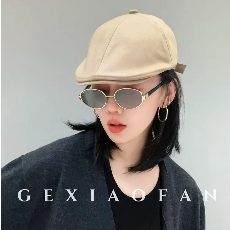 格小梵•大头围纯色报童帽男女日系街头文艺前进帽复古英伦鸭舌帽