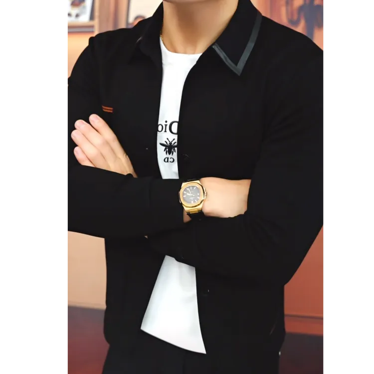 简奢黑调秋季修身休闲夹克外套百搭商务男士时尚轻奢高端简约
