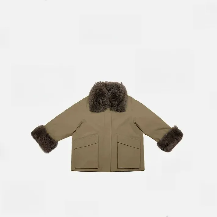 2025双十二小个子90派克白鹅绒可拆卸毛领鹅绒服时尚短款女羽绒服