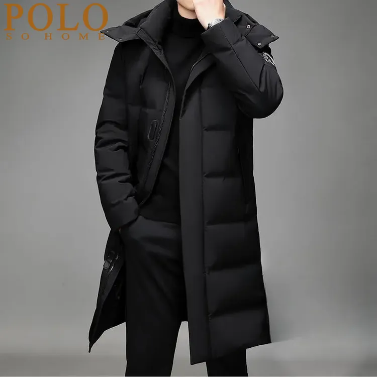 保罗羽绒服新款男士长款外套长款过膝保暖冬装可脱卸连帽加厚商务