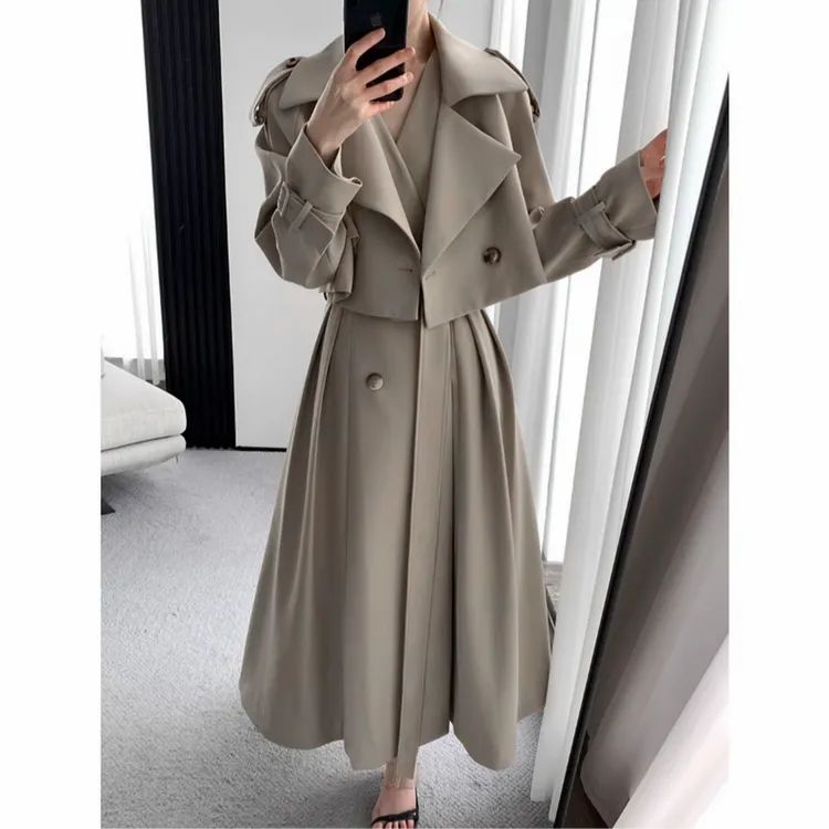 〈纪朵研〉1261秋装新款短款风衣无袖背心长款连衣裙两件套女